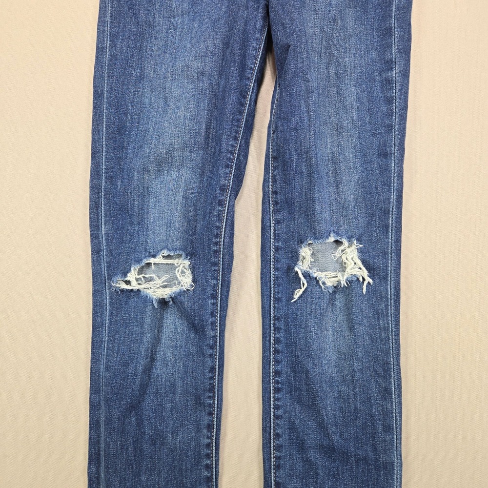 Levi's 721 Big E‎ High Rise Skinny Distressed Dark Wash Blue Womens Size 24x30 - Picture 9 of 16